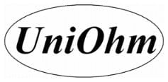 UniOhm logo in black italic text inside an oval outline